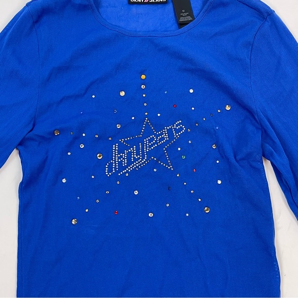 Vtg Y2K DKNY Jeans Sheer Club Top Long Sleeve Rhinestone Mesh Top - Picture 4 of 4